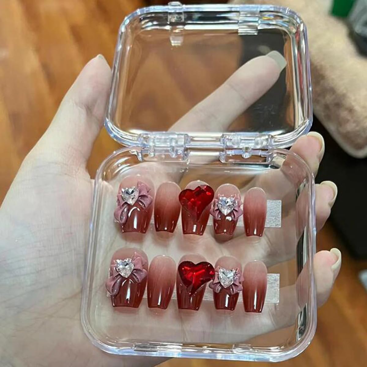 Snadulor 10 Pcs Transparent Press On Nail Storage Box,Fake Nail Display Storage Box for False Nails Home Nail Salon Supplies