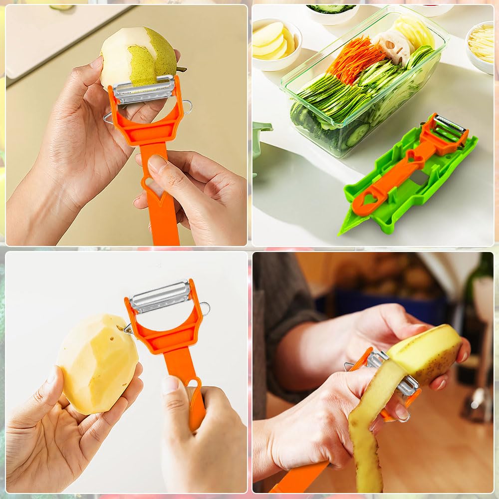 Casbomy Multifunctional Kitchenware Set, 3-in-1 Peeler Multifunctional Single Blade Peeler, Lemon Squeezer Potato Peeler, Multi Cutter and Julienne Set with Grating Plate Great for Fruit and Vegetable