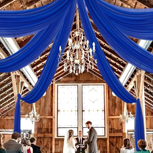 DUOBAO Royal Blue 5x20ft Chiffon Drapes 4pc Elegant Sheer Wedding Backdrop Curtains Chiffon Ceiling Drapes for Tent, Banquet Hall, and Photography - color: Royal Blue, size: 60"W x 240"L (Pack of 4)