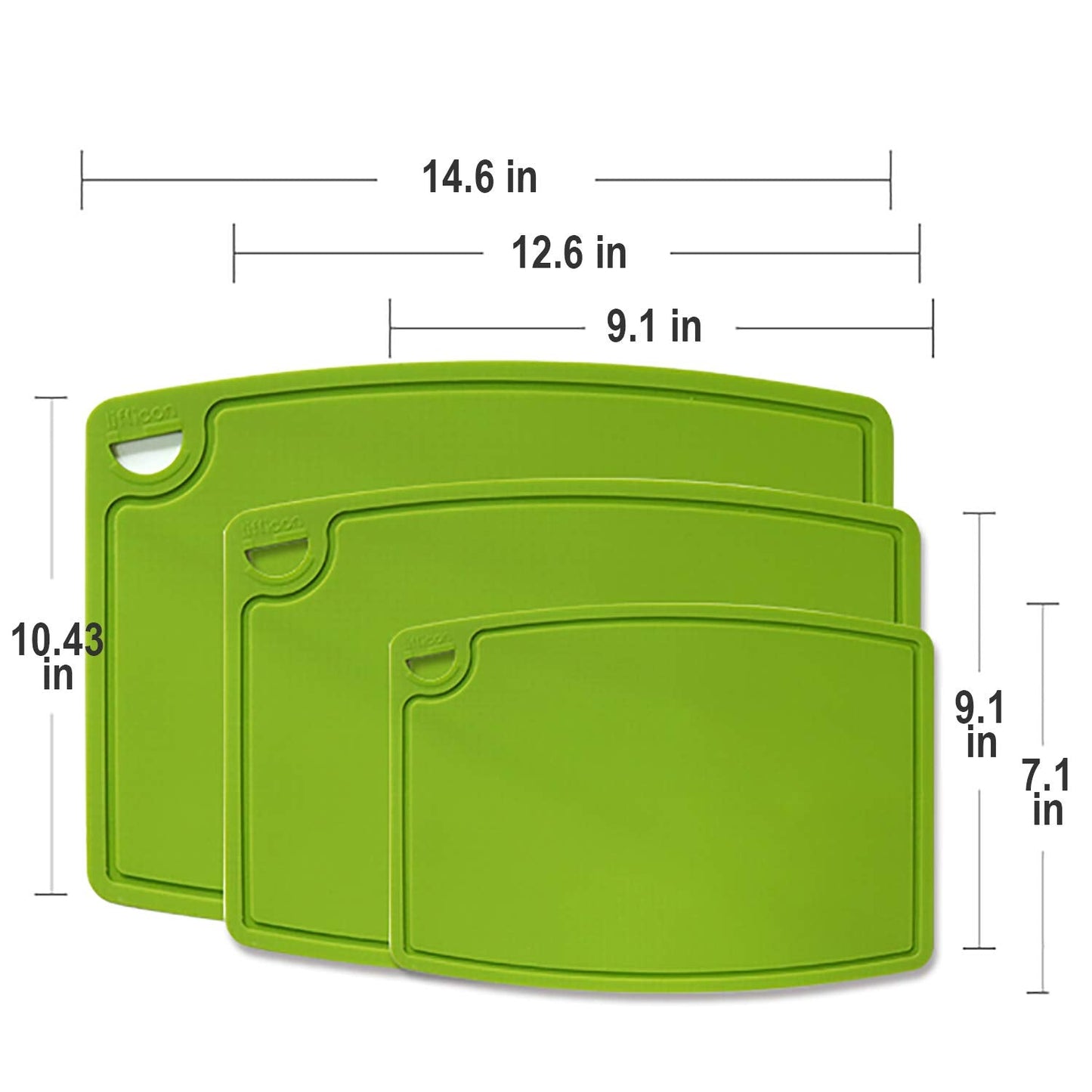 Liflicon Silicone Thick Cutting Boards Mats Set of 3 Foldable & Flexible Design Juice Grooves Easy Grip Handle Dishwasher Safe for Kitchen,BPA free Silicone Cutting Board-Green