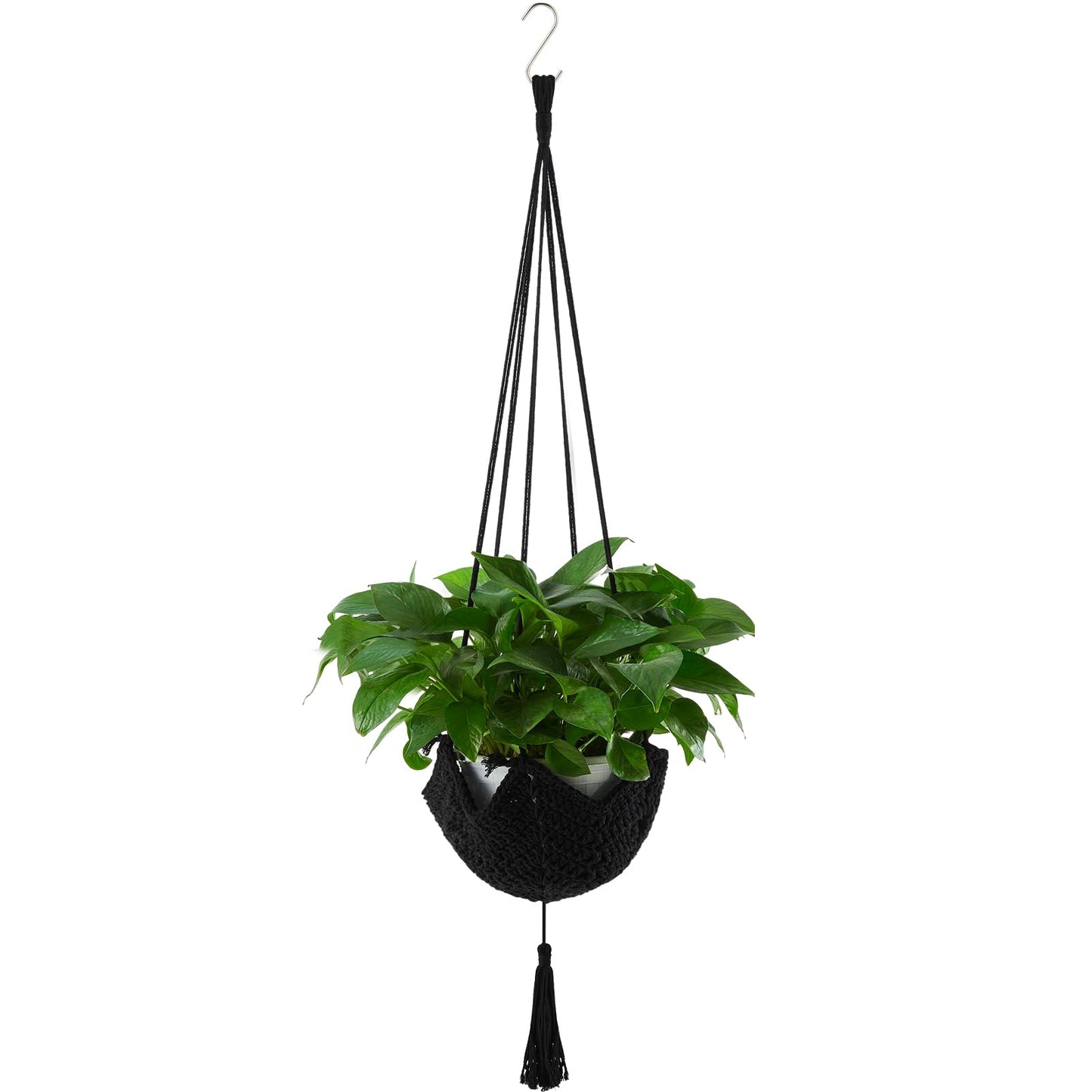 Shappy 1 Pack Jute Crochet Long Plant Hanger for 3 Inch to 12 Inch Pots, Macrame Plant Holder Rope with S Shaped Hooks for Halloween Home Decor (Black)