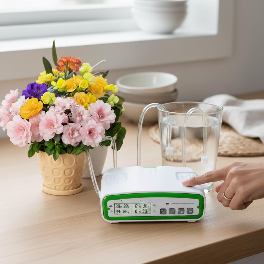 Automatic Watering Drip Irrigation Kit for 20 Plants with Dual Digital Programmable Water Timer, Indoor Automatic Watering System for Houseplants