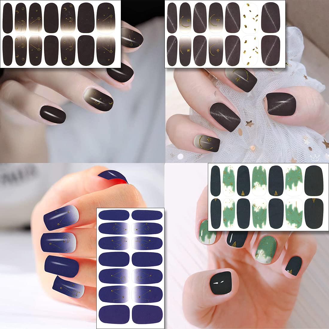 XEAOHESY 30 Sheets Glitter Nail Strips Sequin Gold foil Design Nail Polish Strips Stickers Self-Adhesive Blooming Gradient Color Nail Wraps for Women Nail Art + Nail File