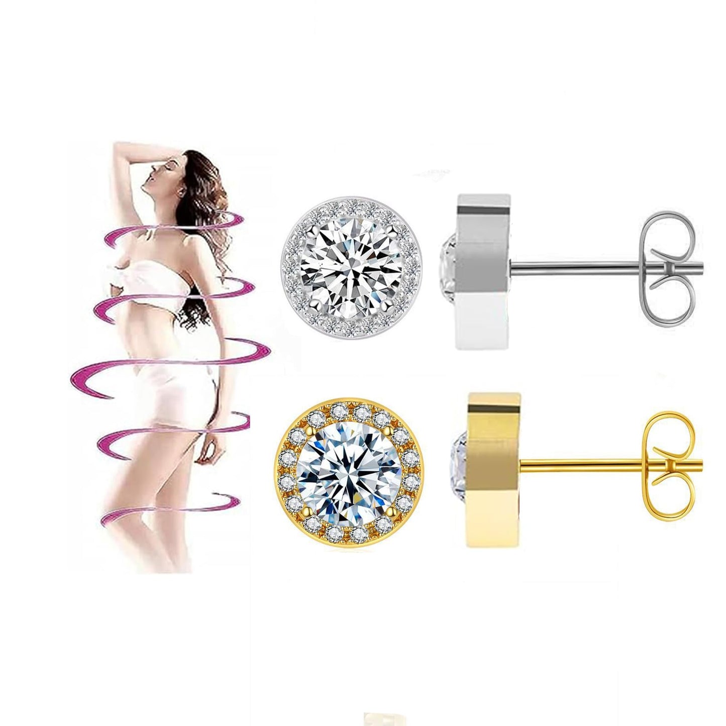 Lymphatic Earrings for Women Halolux Lymphvity Germanium Therapy Earrings Lymphatic Drainage Earring Lymph Detox Earring Cute CZ Stud (Gold+Silver)