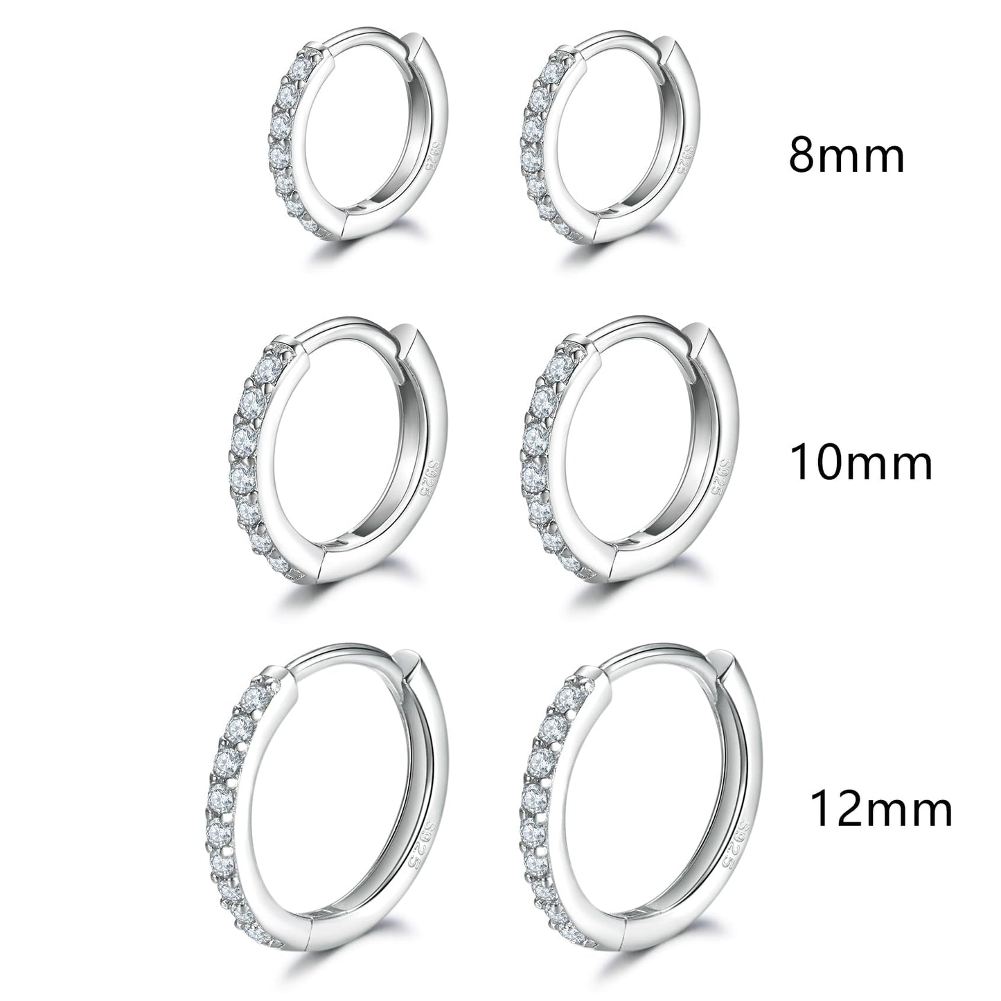 Sterling Silver Hoop Earrings Sterling Silver Stud Earrings for Women 6 Pairs Hypoallergenic Tiny Cubic Zirconia Stud Set Cartilage Hoops