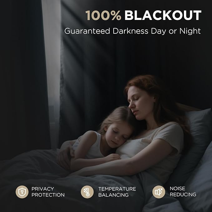 Joydeco Blackout Curtains for Bedroom - 100% Light Blocking 2 Panels Light Beige Drapes 37"W x 96"L, Thermal Insulated Room Darkening Curtains, Linen Textured for Living Room, Rod Pocket & Back Tabs