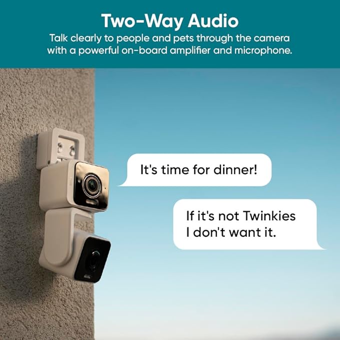 WYZE Duo Cam Pan Indoor/Outdoor IP65 2K 360° Pan/Tilt Smart Home Security Camera with Color Night Vision, Compatible with Alexa & Google Assistant, White