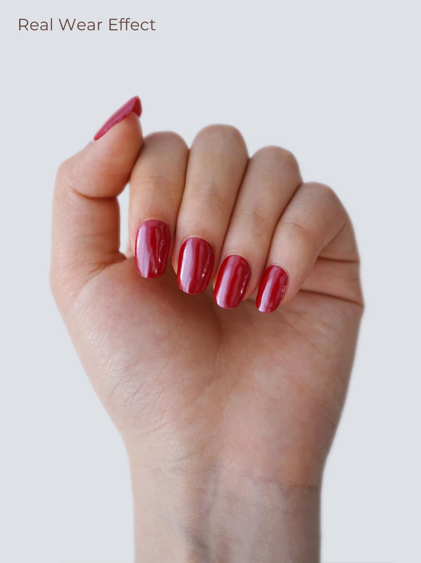 Beaolata Real Gel Nail Strips (No UV Light Needed) - 44Pcs Salon Quality Nail Stickers - Long Lasting Polish Wraps for Women, Easy Apply & Remove (Chrome Ribbon Red)