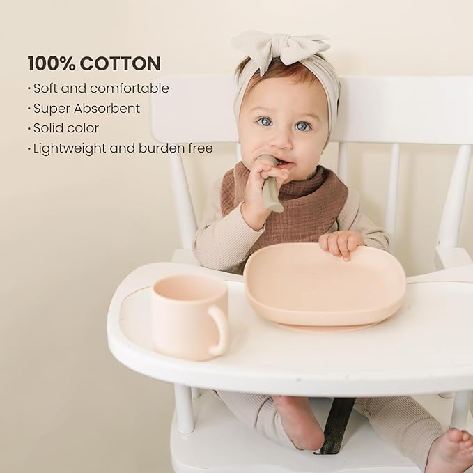 Konssy Muslin Baby Bibs 10 Pack Baby Bandana Drool Bibs 100% Cotton for Unisex Boys and Girls, Soft Absorbent Set for Teething and Drooling