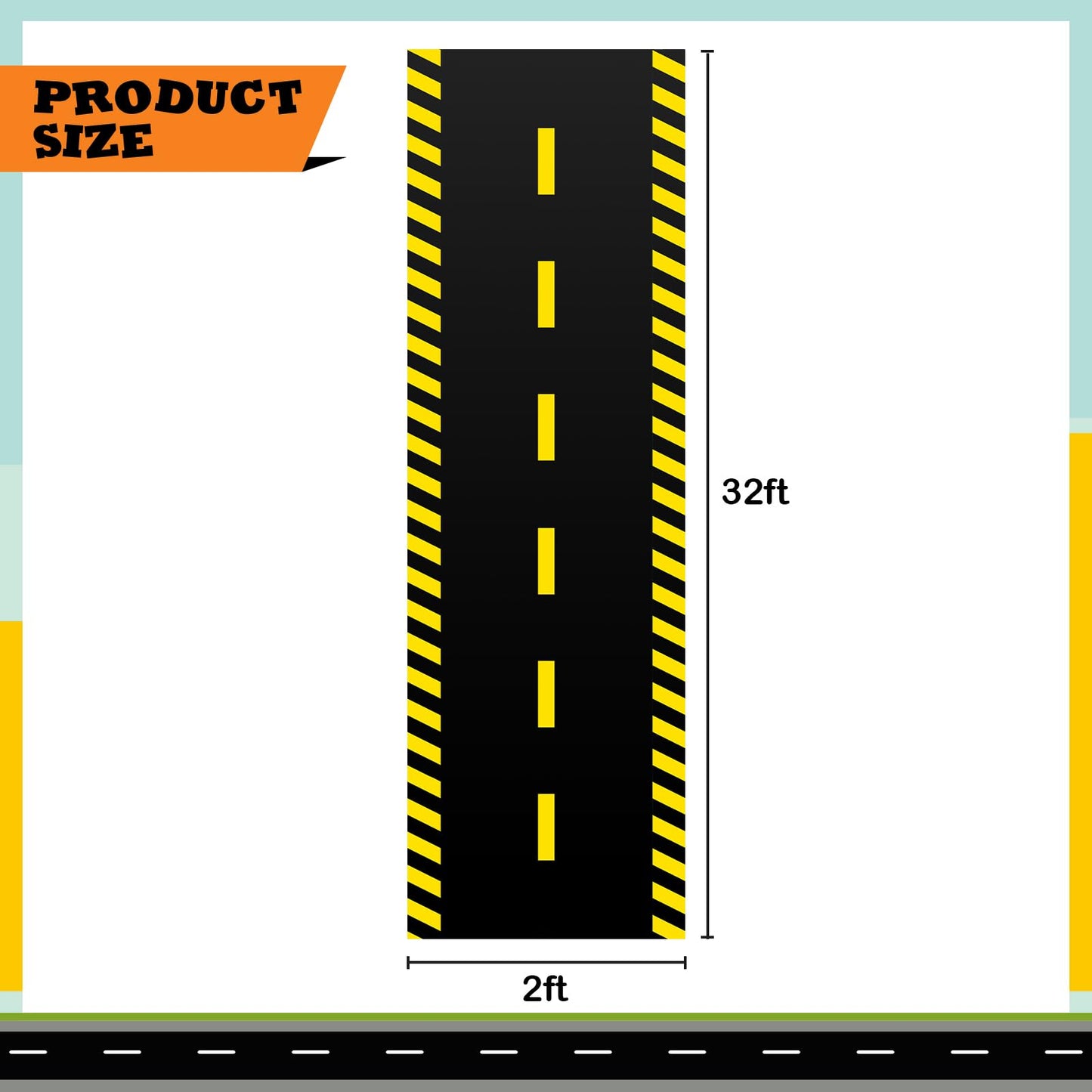 Remagr Construction Party Road Floor Runner, 32 ft x 2 ft Plastic Long Road Table Runner, Black with Yellow Warning Stripes for Construction Birthday Party Photo Backdrop Decor