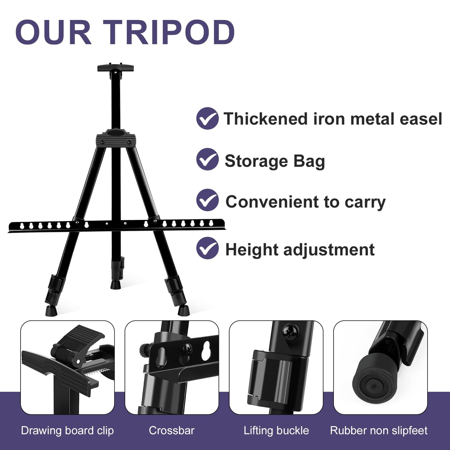 AROIC 6 Pack Painting Display Easel Stand Portable Adjustable Metal Tripod Artist Canvases Height from20to66Inch Extra Sturdy forTable-Top/Floor Painting, Drawingand Displaying,Black with 6StorageBag