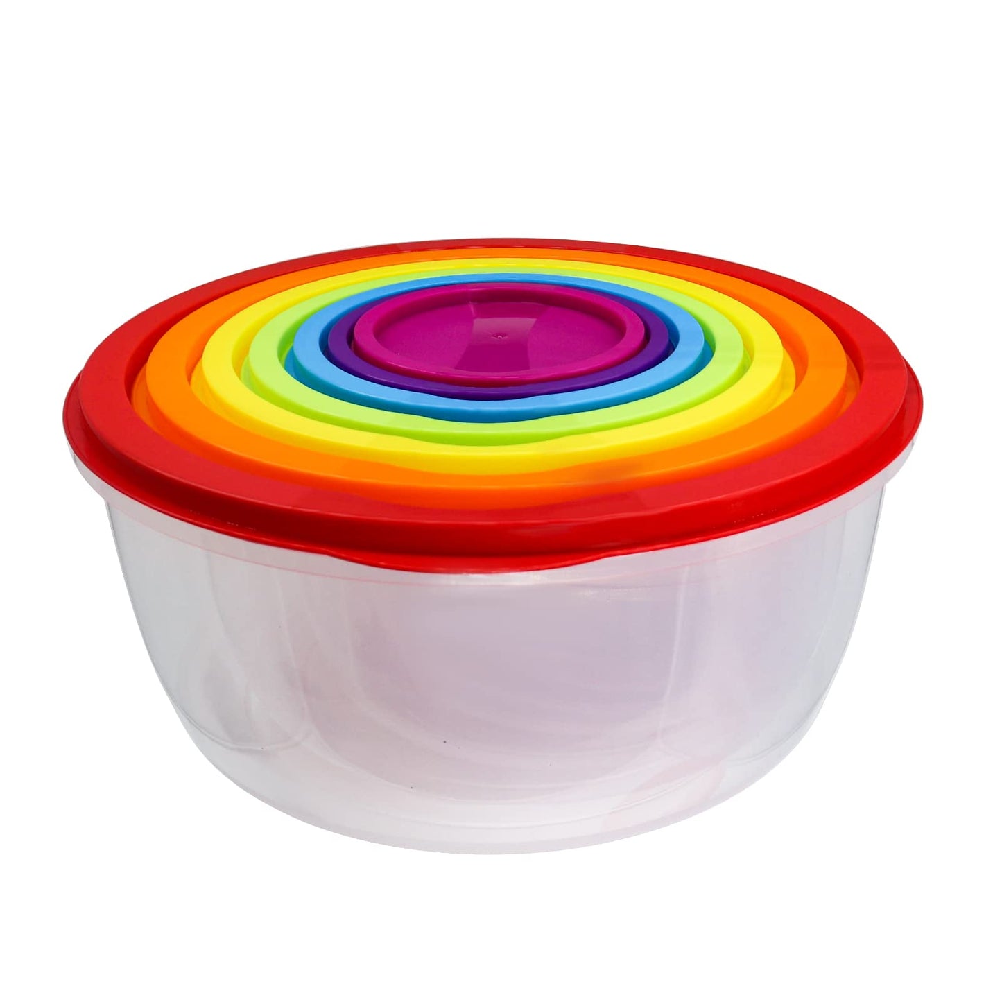 SCWBOEII 7Pcs Round Mixing Bowl Set Salad Bowl with Airtight Lids Plastic Nesting Mixing Bowl Set for Packing and Serving Christmas Salads Candies Cookies, Microwave Safe