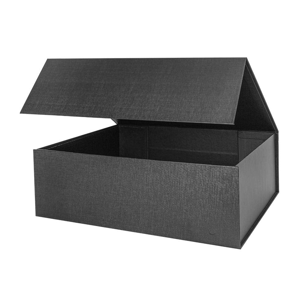OBMMIRAO Upgrade 1PCS 13x9x4 Inch Black Hard Large Gift Box with Lid, Foldable Magnetic Gift Boxes,Groomsman Box bridesmaid proposal for Clothes
