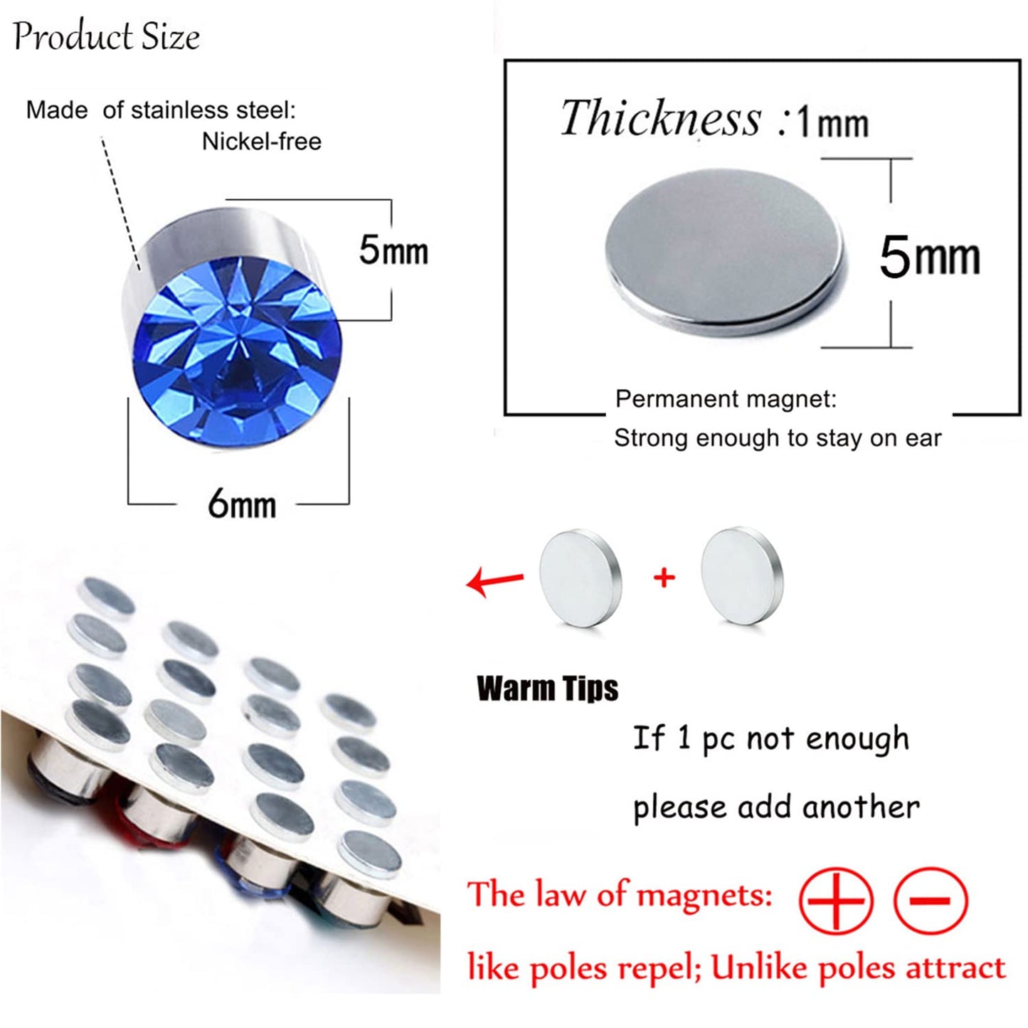 Spiritlele 12 Pairs Colors Crystal Magnetic Earrings Fake Stud Earrings Clip on Non Piercing Earrings Set (12 colors)