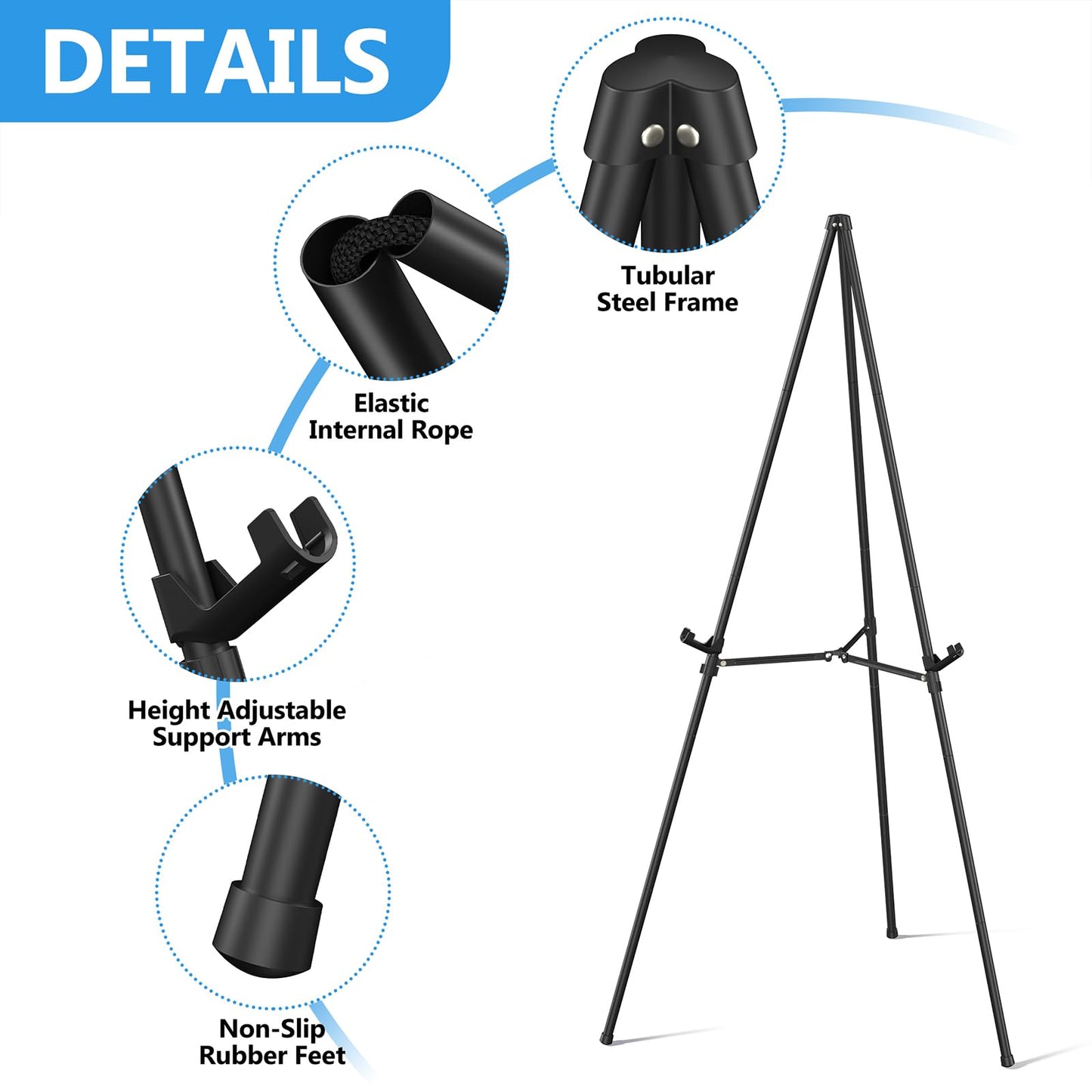 Easel Stand for Sign 70" Adjustable,Portable Metal Easels for Display with Reinforced Support,Folding Easel Sign for Wedding Sign,Painting(Black,2 Pack)