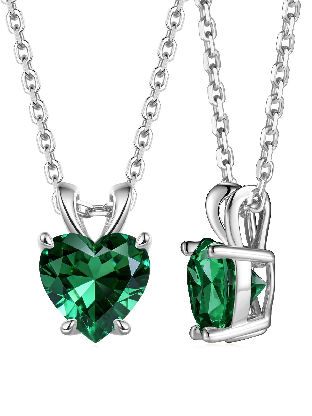 CYW 1 Carat Green Emerald Small Heart Necklace for Women 925 Sterling Silver Solitaire Pendant Necklace