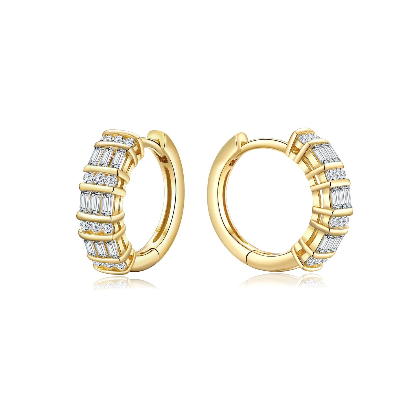 RANDES 14K Gold Plated Cubic Zirconia Small Hoop Earrings for Women Silver Created-Diamond Earring Thick Huggie Hoop Earrings