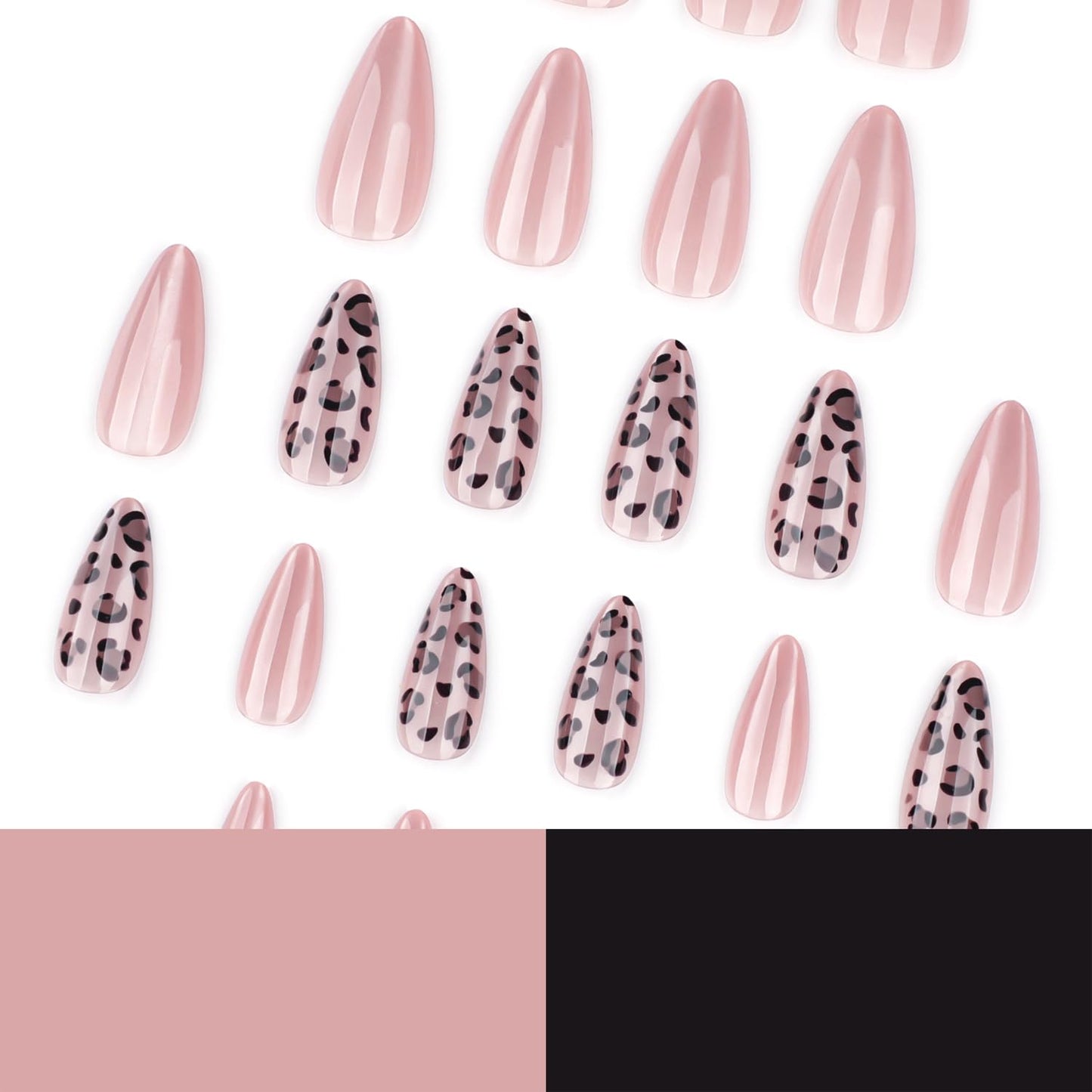 Leopard Print Press On Nails Long Almond Soft Gel Fake Nails, Nude Brown Glossy Animal Print Glue On Nails, Reusable Elegant False Nails for Women, Salon Quality 24PCS