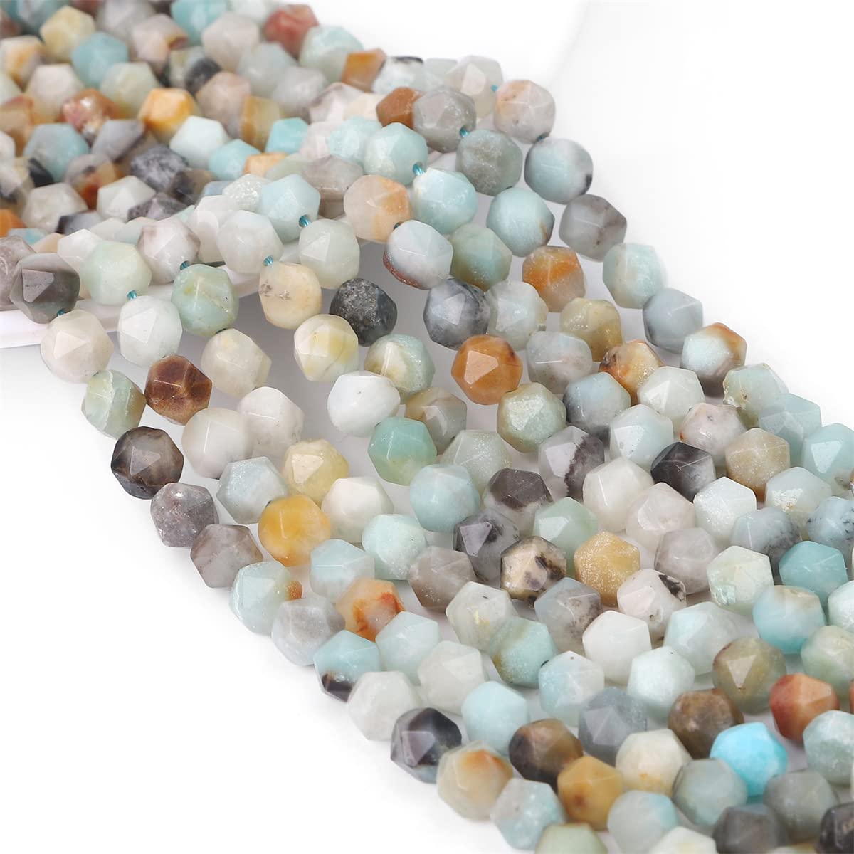 BEADIA Faceted Natural Amazonite Stone Round Beads 6mm 36cm/Strand for Jewelry Making