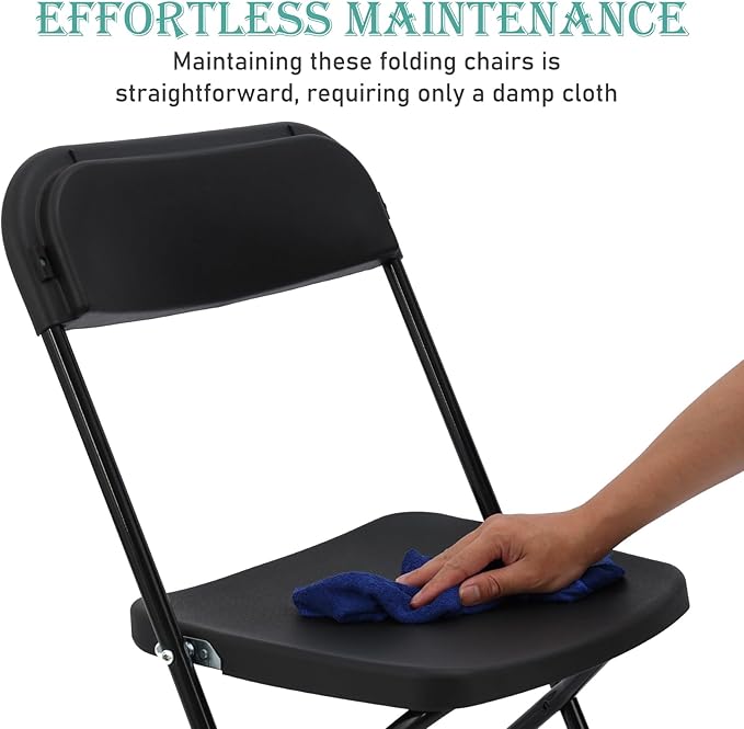 90 Pack Plastic Black Folding Chairs, Portable Stackable Commercial Party Folding Chairs with Steel Frame 350lbs for Home Office Outdoor Indoor Office Wedding Party Event