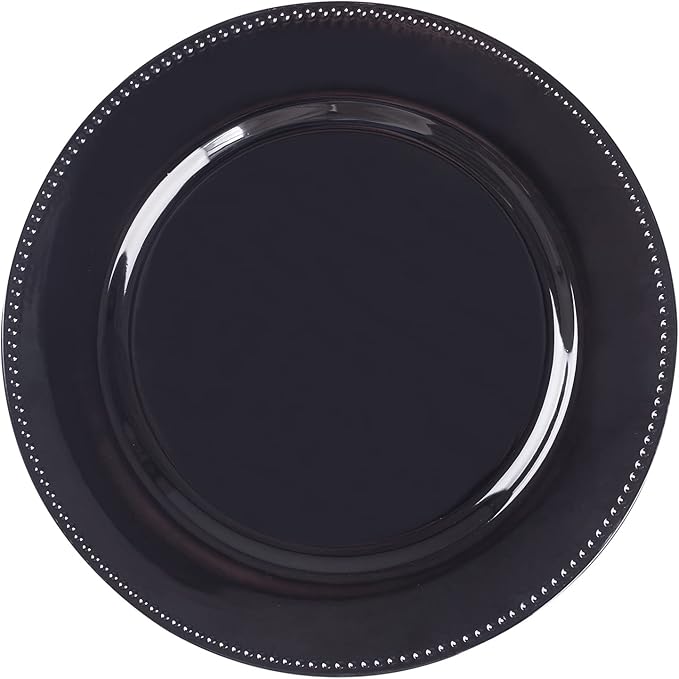 MAONAME 13" Round Charger Plates, Black Beaded Charger Plates, Plastic Plate Chargers for Dinner Plate, Wedding, Table Decor, Set of 6