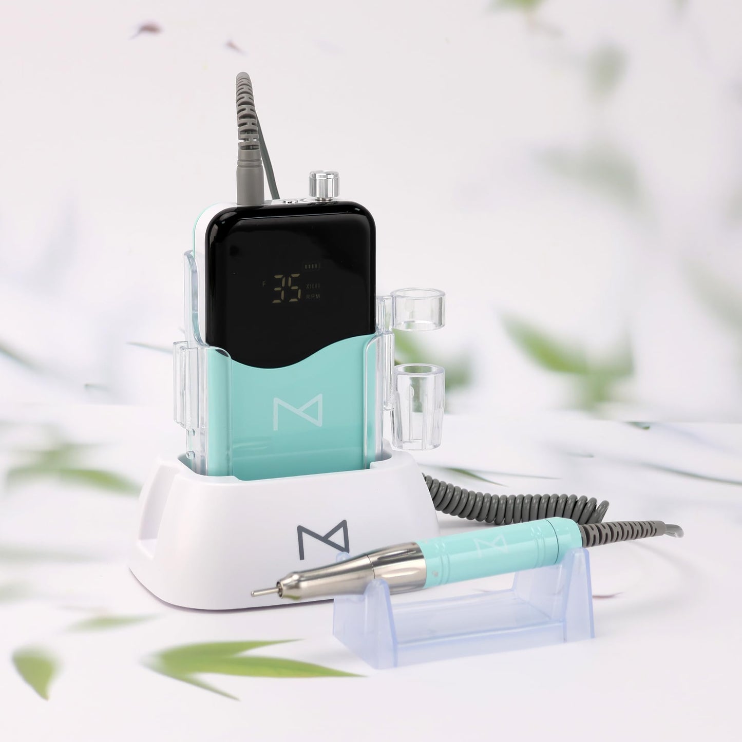 M Mase- Professional Nail Drill Machine - Coreless 2-in-1 Nail File - Electric, Cordless, 35000 RPM, HD Display - Electric Nail Drill for Professional & Home Use (Unicorn Pink Blue)