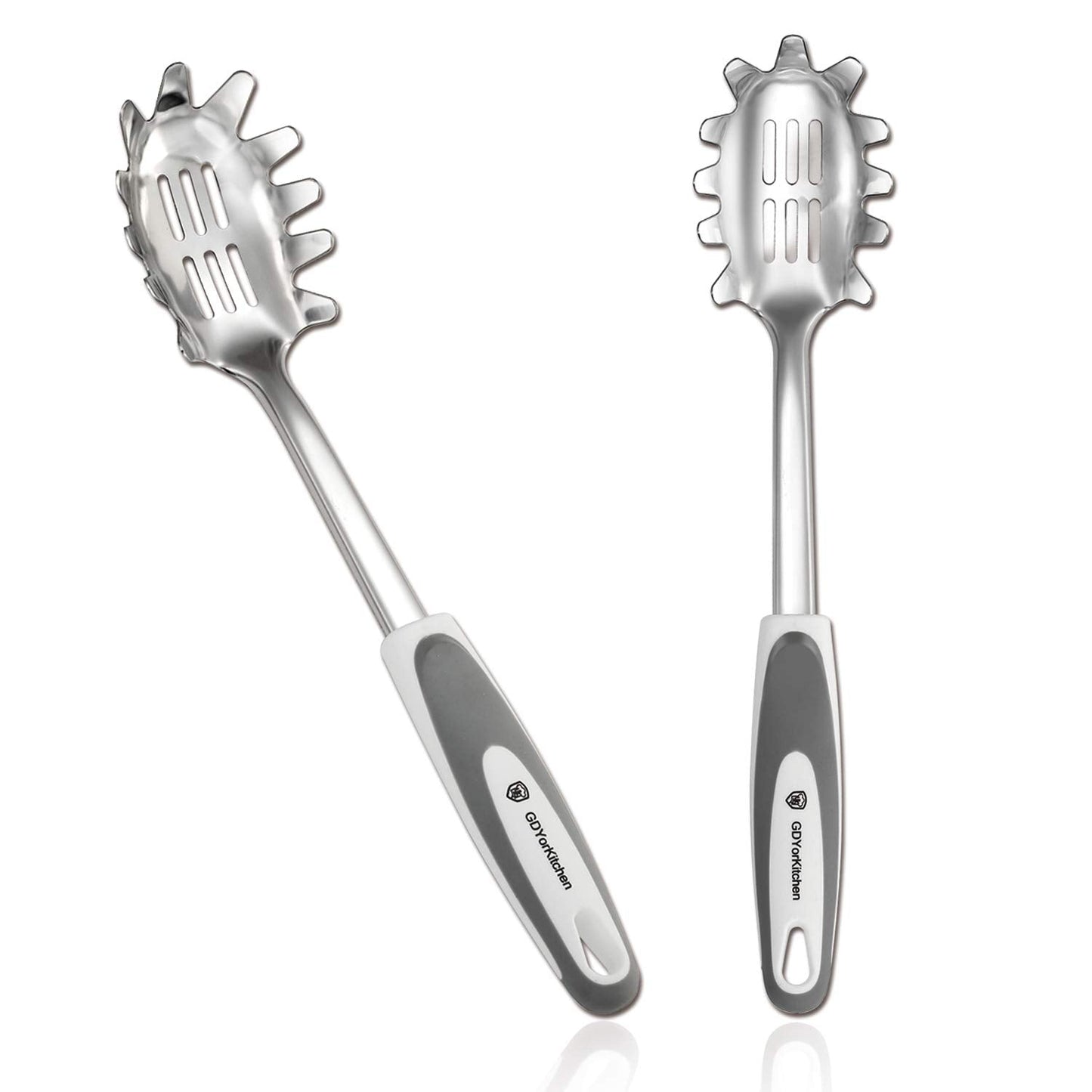 Premium Spaghetti Spoon Server Set - Stainless Steel Slotted Pasta Spoon and Fork with Comfortable Grip Design - Ideal for Serving and Straining Spaghetti, Noodles, and More - Set of 2 With Bonus Gift