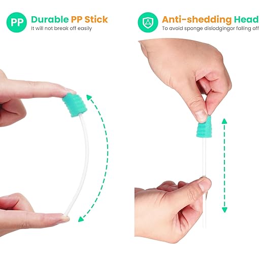 Oral Swabs Disposable 200 Count – Longer Handle Medical-Grade Mouth Sponge Swabs – Individually Wrapped, Latex-Free, Non-Abrasive Mouth Swabs for Elderly, Home & Hospital Use (Aqua)