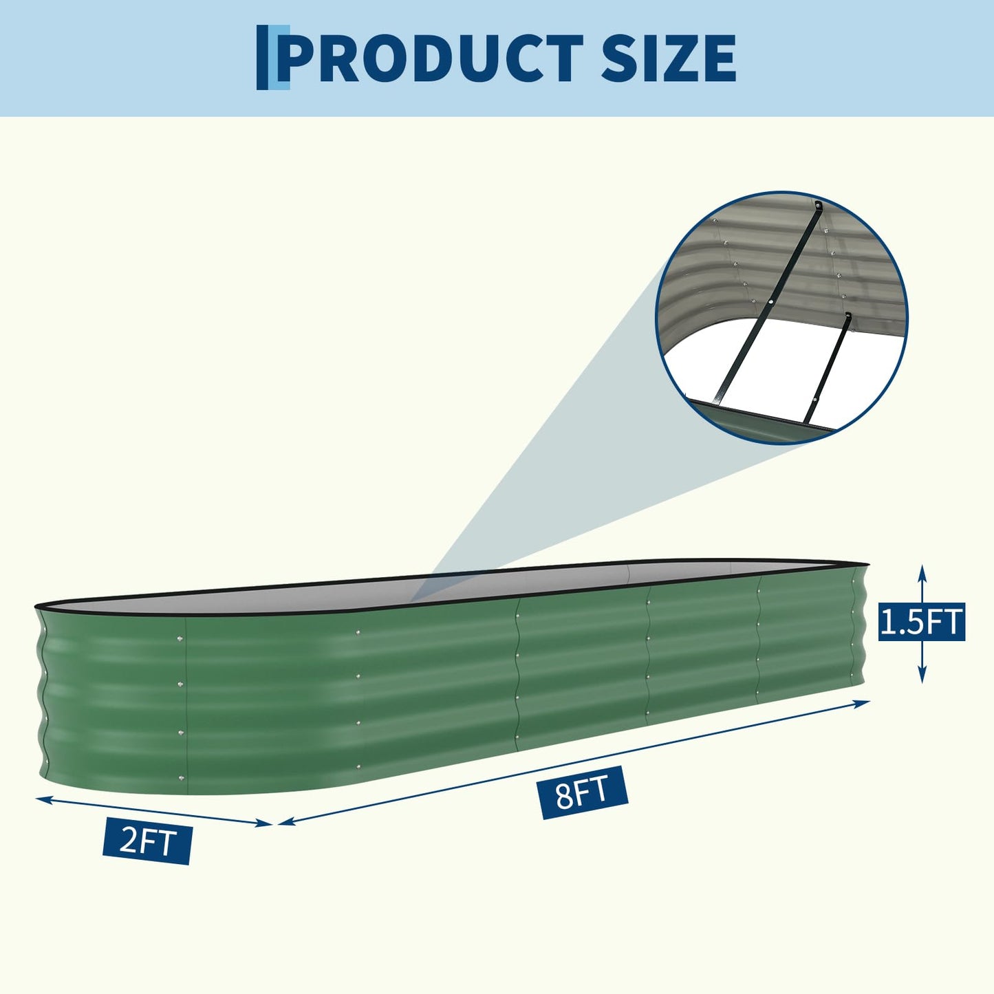 Garvee 2 Pack 8x2x1.5ft Galvanized Raised Garden Bed Kit, Oval Metal Planter Boxes with Anti-Cut Safety Edges, Rust-Resistant Deep Root Planters for Outdoor Vegetables, Flowers, Herbs, Green