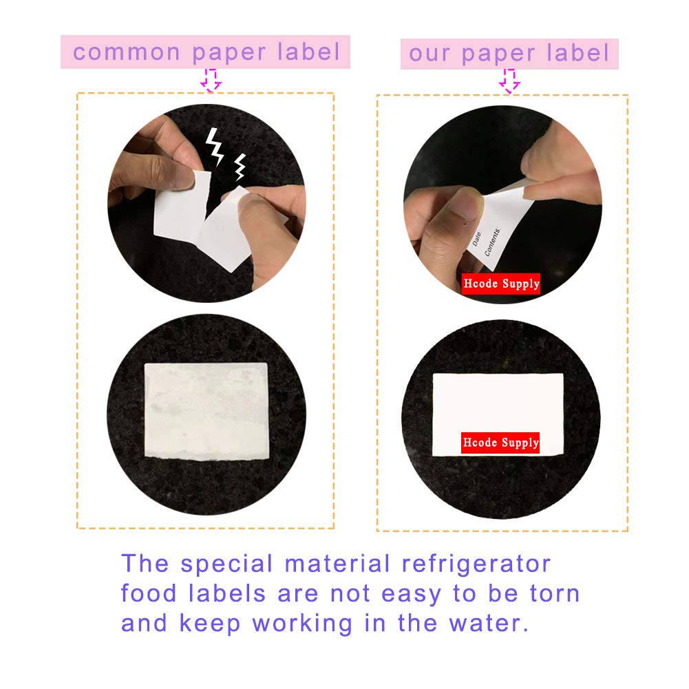Hcode 2 x 3'' Self-Adhesive Removable Freezer Food Labels- Easy Clean Leaves No Residue- Cooler Food Storage Freezer Stickers Plastic Paper Perfect for Reusable Containers 2 Roll