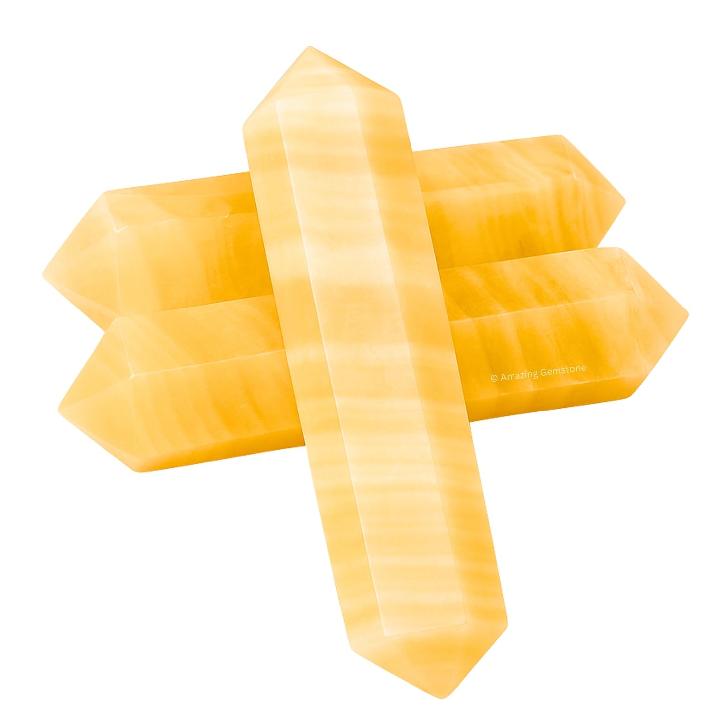 Amazing Gemstone Yellow Calcite Crystal Points Bulk Healing Crystals and Stones - Pack of 3 Double Terminated Healing Wand Point Bulk Crystals for Crafts, Crystal Grid, DIY - Premium Crystals