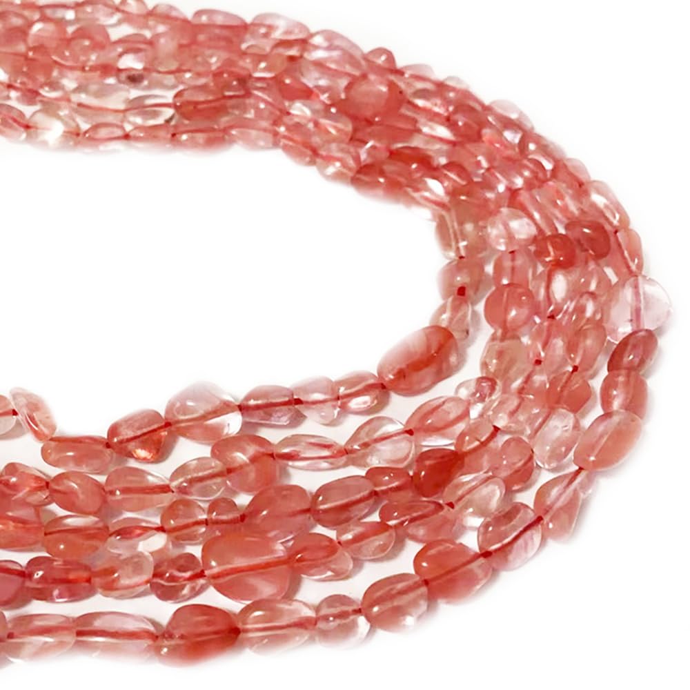 jodaying 6-8mm Natural Cherry Quartz Nuggets Oval Free Tumbled Pebble Semi Precious Gemstone Loose Stone Beads Approx 15.5 inch for DIY Jewelry Making
