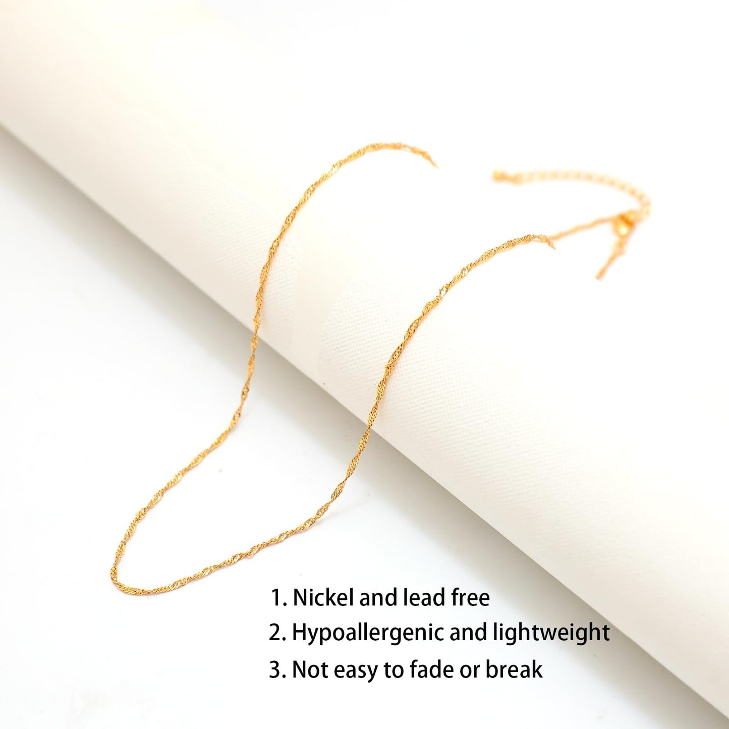 MAIKERDER Dainty Gold Necklace for Women, 18K Gold Plated Thin Simple Singapore Chain Necklace for Women Trendy Dainty Choker Necklaces Non Tarnish 18 Inches