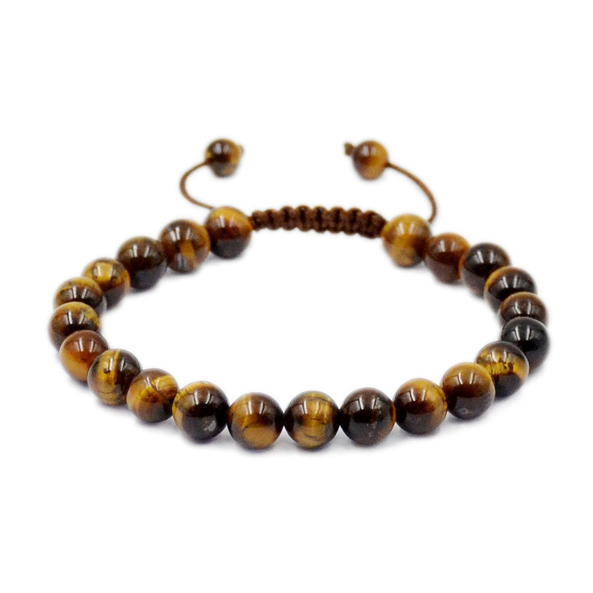 AD Beads Natural 8mm Gemstone Bracelets Healing Power Crystal Macrame Adjustable 7-9 Inch (Yellow Tiger's Eye)