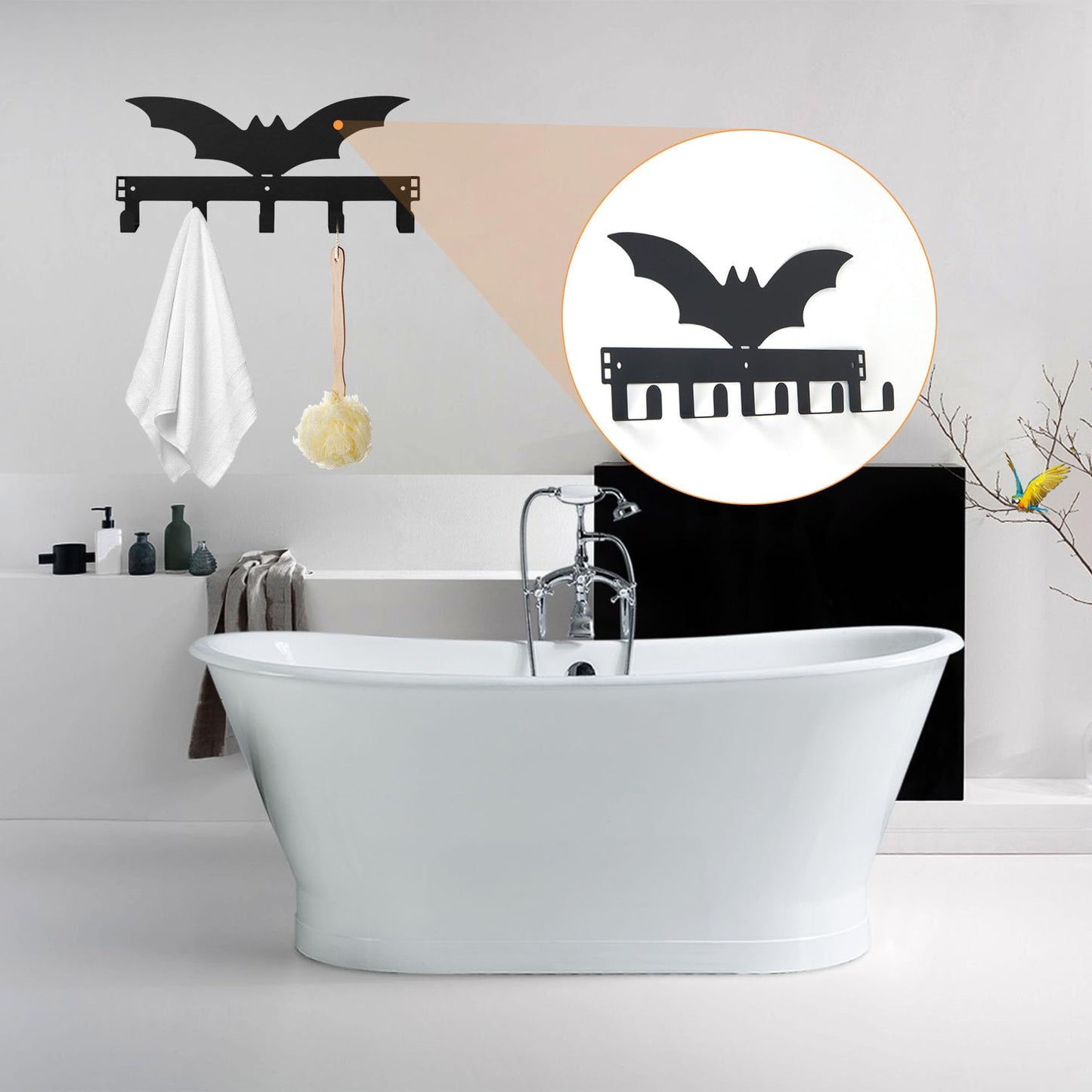 NomadSphere Bat Over The Door Hooks, Halloween Gothic Bathroom & Bedroom Decor Over Door Hanger, Wall Mount Rack for Towel, Hat, Coat, Cloth, Keychain, No Drill, 5 Hooks