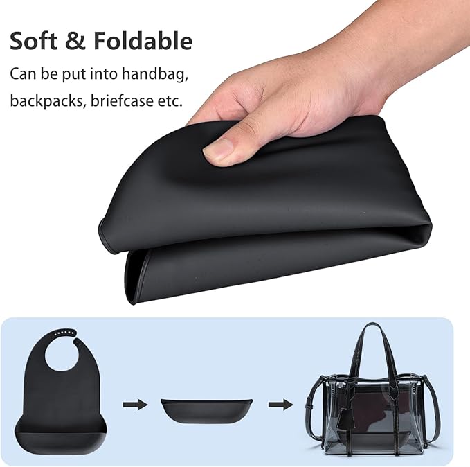 Adult Bibs for Men, Women, Elderly- Silicone Adult Bib for Eating - Washable Bibs with Crumb Catcher (Black)