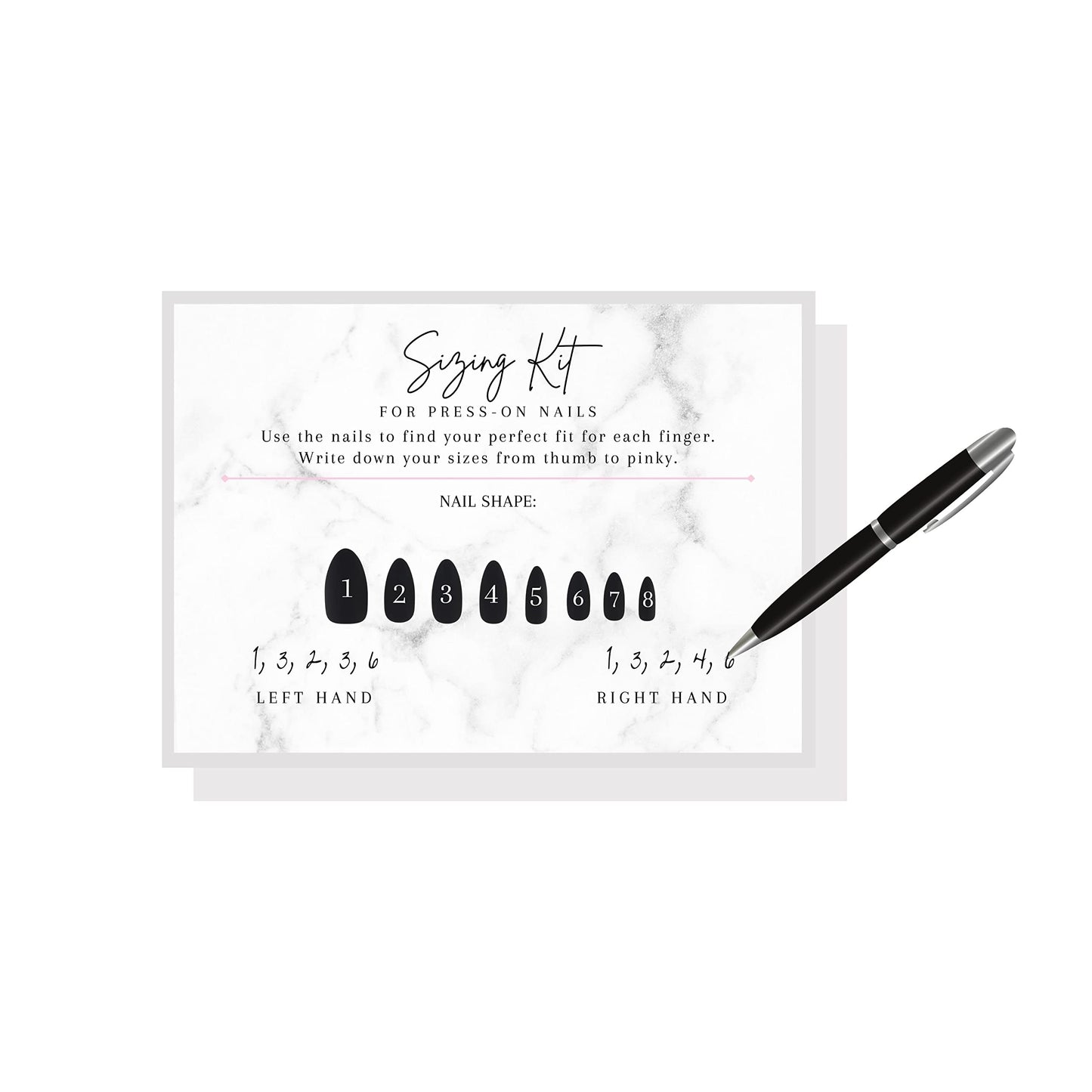 Lashicorn Press On Nail Sizing Card | 30 Pack | 5x7 inch Large Postcard |Press-On Nail Supplies | Press-On Nail Kit | Sizing Guide for Press-On Nails | Marble Design