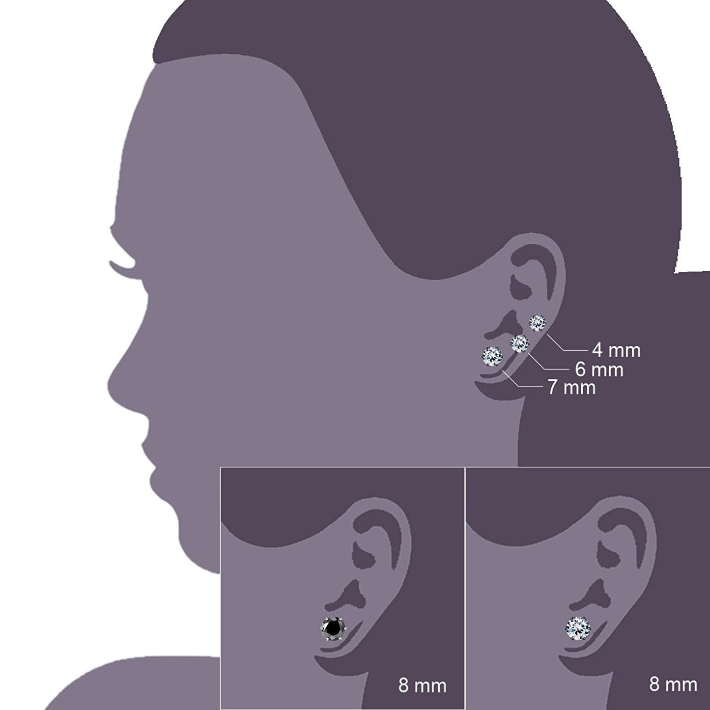 JewelrieShop Earrings for Women Studs Set Stainless Steel CZ Earing Hypoallergenic Multiple Piercing Ear Stud (8 pairs,4-8mm,White,Black CZ)