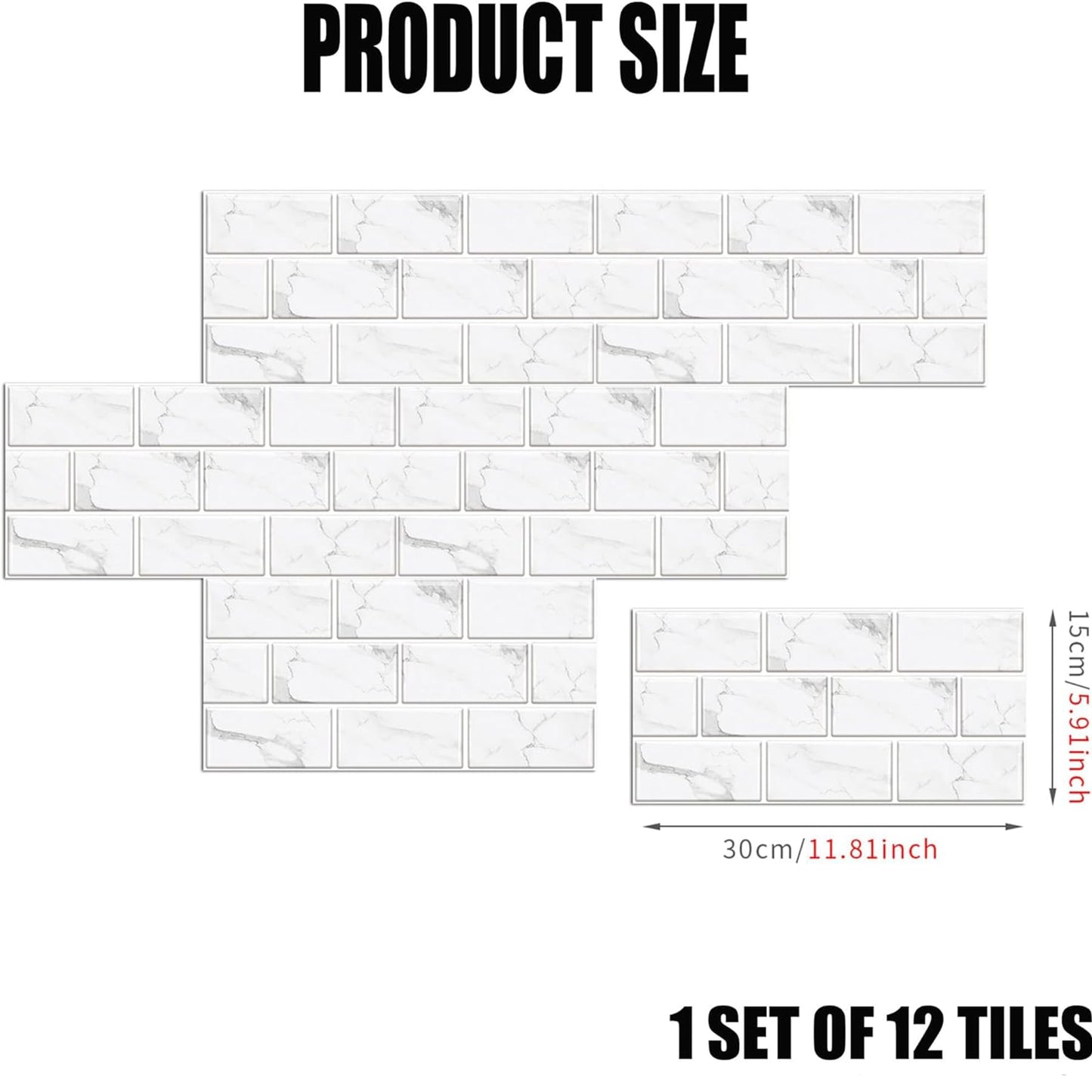 12-Sheet White Peel and Stick Wallpaper, Subway Tile 6''x12'' Self Adhesive Wall Tiles Waterproof PVC Stick on Backsplash Vinyl Decorative Tiles Stickers for Kitchen Bathroom