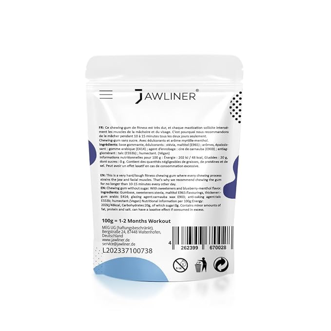 Jawliner® - Pioneers the Toughest Handmade 15x Harder Jawline Gum Includes 12 Weeks Coaching - Sugar-Free Blueberry Ice Gum - Jawline Exerciser for Mewing & Shaping the Jaw (2 Months Pack)
