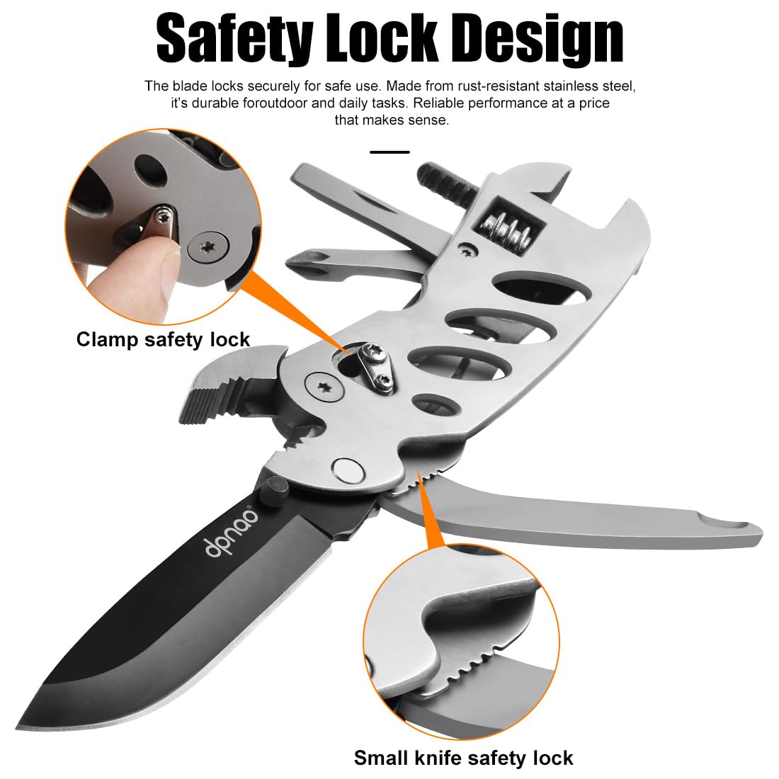 dpnao Multitool Wrench With 7 Tools/Pliers/Wire Cutter/Flat Screwdriver/Phillips Screwdriver/Portable Folding Multifunctional Adjustable Multi Purpose Stainless Steel Tool