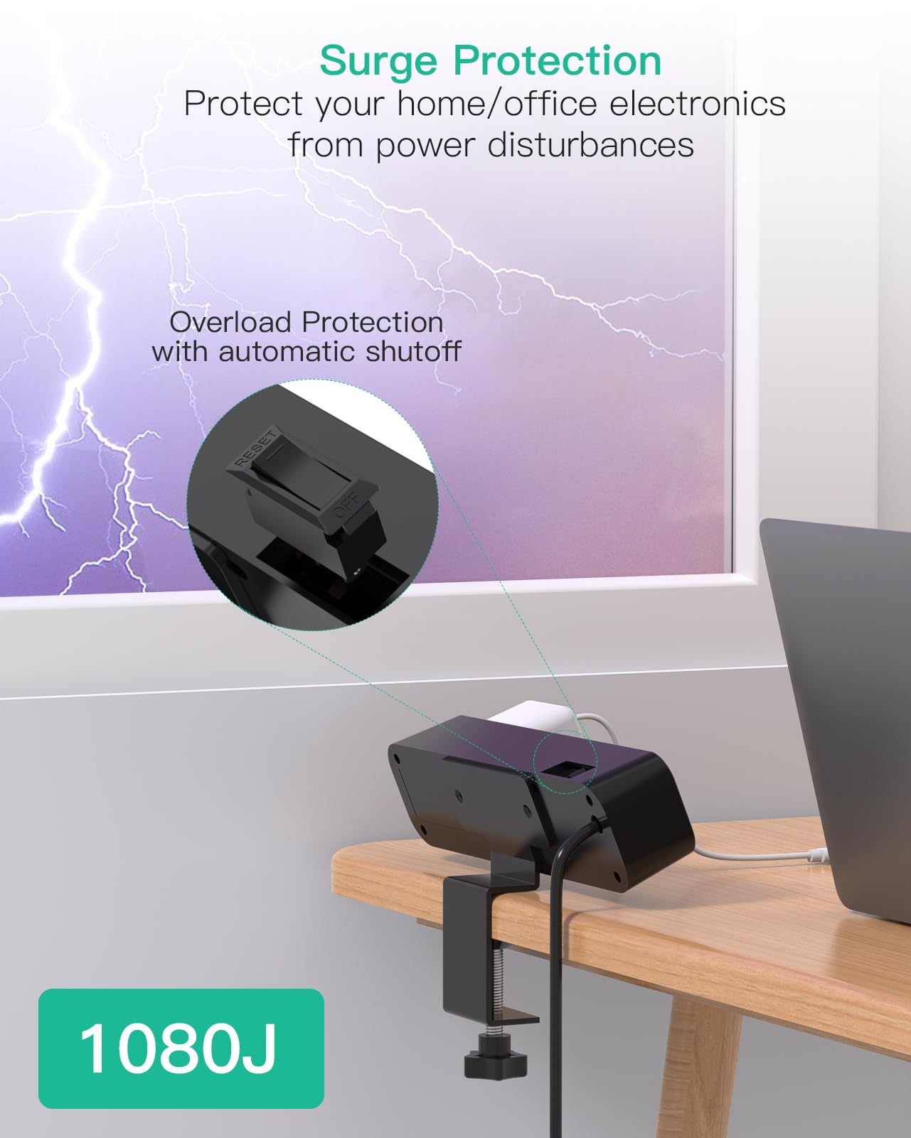 PD30W Desk Clamp Power Strip, Desktop Mount Surge Protector, Fast Charging Station, 5Ft Extension Cord Desk Mount Shelf with 4 Outlets 4 USB Ports (2 USB C), Home Office Accessories Essentials, Black