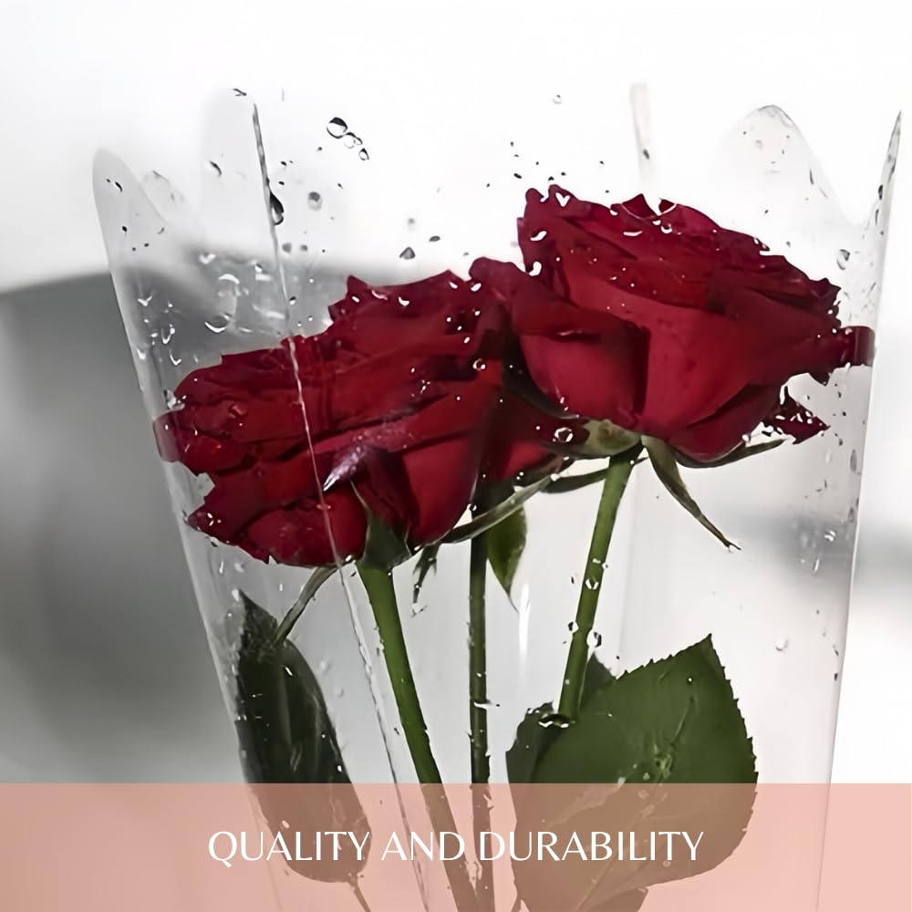 BBJ WRAPS Flower Sleeves for Bouquets Clear Rose Flower Bouquet Packaging Bags Floral Arrangement Supplies, 100 Counts (L)