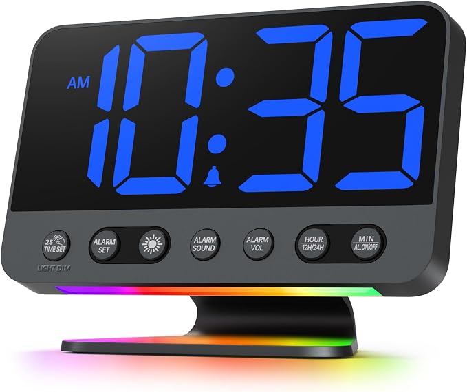 Odokee Digital Alarm Clocks for Bedrooms with Large Bold Number | Electric Desk Clock with Night Light & Brightness Dimmer - Loud Alarm for Heavy Sleepers with Adjustable Volume - Blue