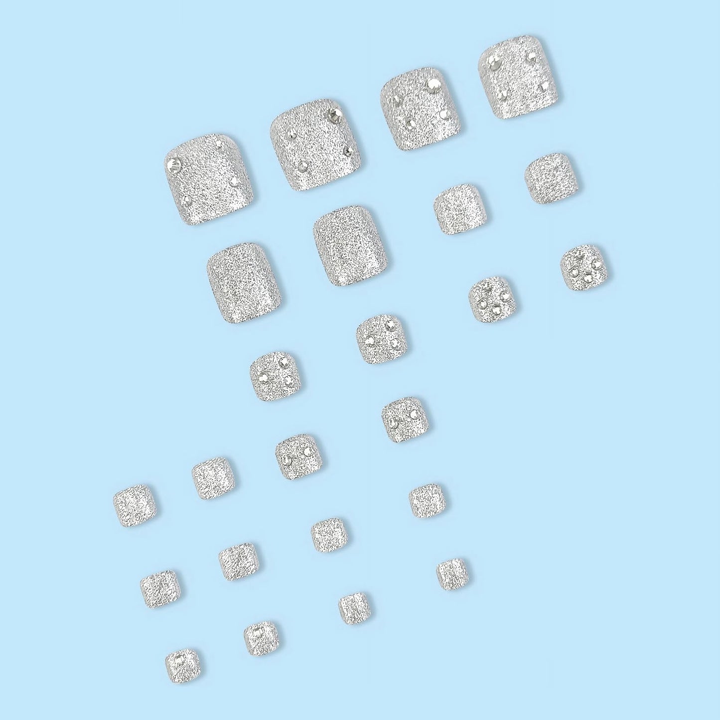 MISUD Press on Toenails - Fake Toe Nails with Bling Silver Glitter, Acrylic Toenail Charms Design 24 pcs