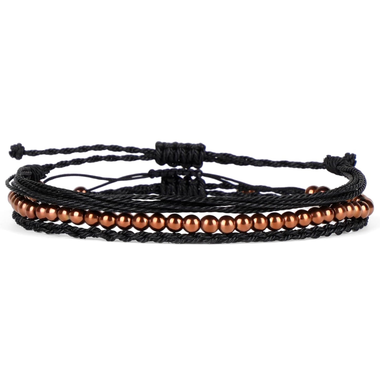 QOGIR Handmade Healing Bracelet,4mm Natural Copper Hematite Gem Stone Beads Bracelet Gifts for Men Women with 2PCS Size Adjustable Rope Bracelets