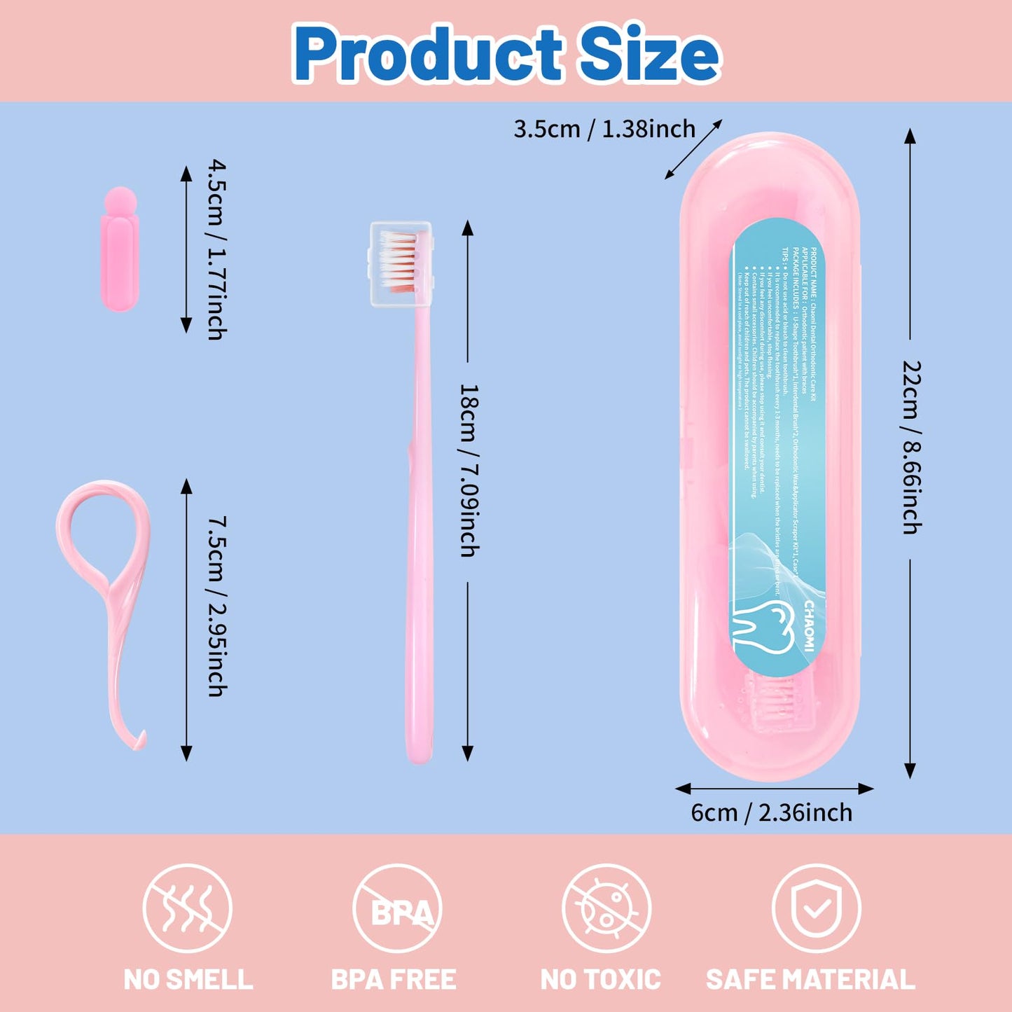 Chaomi Orthodontic Care Kit for Invisalign Users – Includes V-Shape Toothbrush, 2 Flavored Chewies, Aligner Removal Tool, Breathable Retainer Case – Portable Dental Cleaning Set for Travel & Daily Use