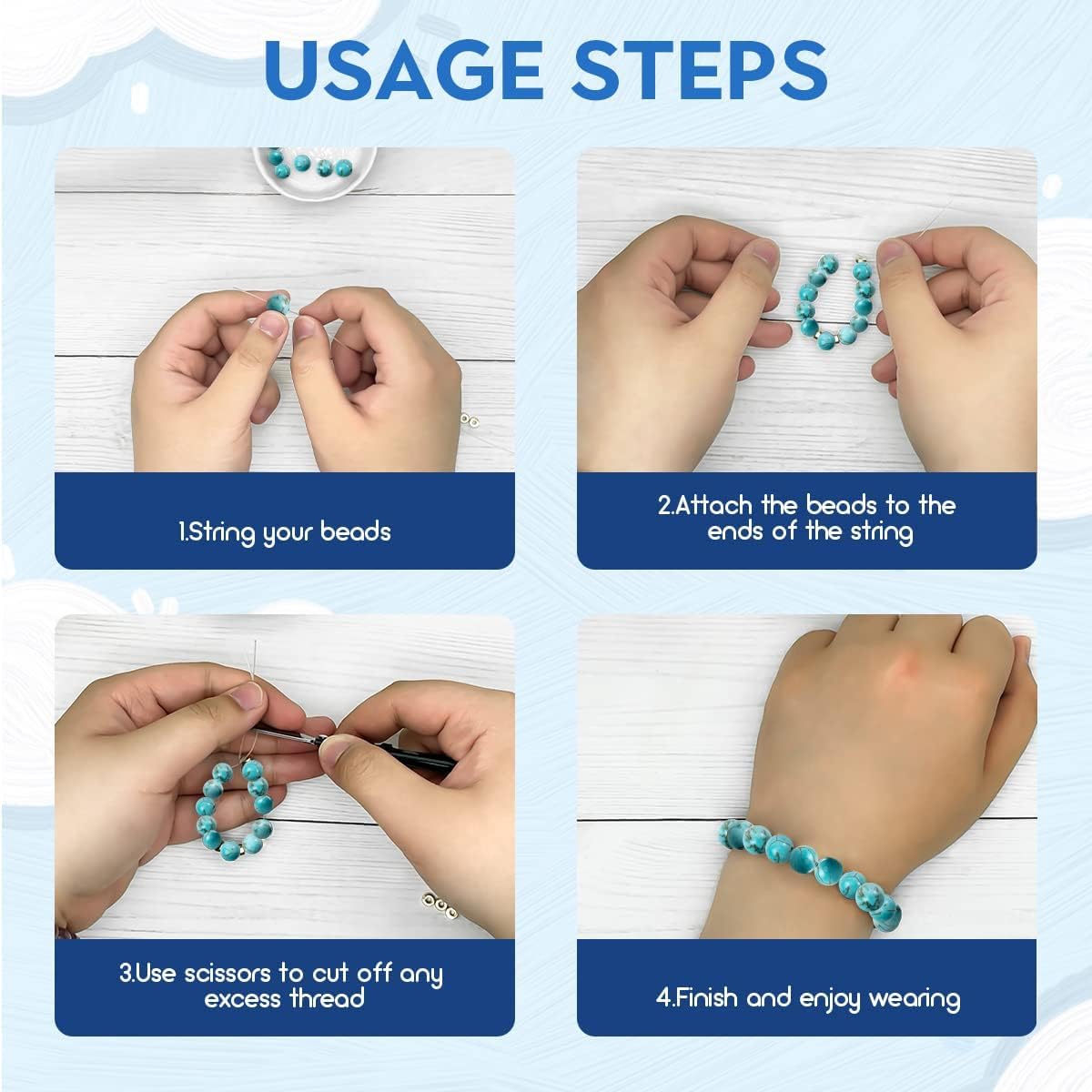 NITOPUPU 100Pcs 8mm Natural Smooth Turquoise Gemstone Beads Round Loose Stone Beads for Jewerly Making with Crystal Stretch Cord
