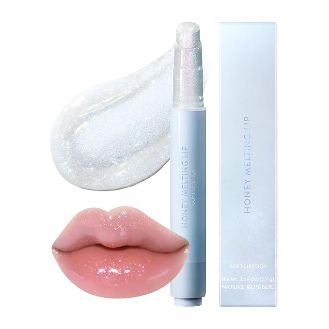 Nature Republic HONEY MELTING LIP GLITTER & PLUMPING (15 CRYSTAL SPARKLE) SOFT LIP STICK Hydrating&Moisturizing clear Gloss,Volumizing formula & Sheer tint, Shine Glimmer Finish, Stocking Stuffers