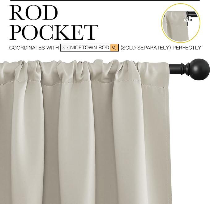 NICETOWN Blackout Curtains for Living Curtains, Room Darkening Window Curtain Panels, Easy-Care Solid Thermal Insulated Draperies/Drapes for Daughter Room (Natural, 2 Panels, 52 by 84)